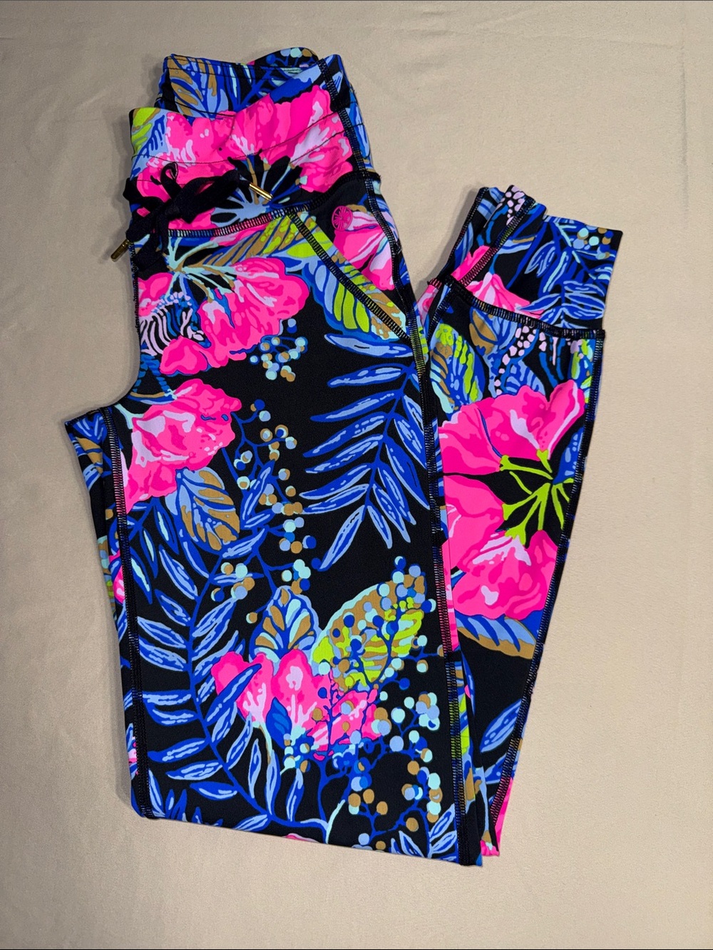 Lilly Pulitzer Luxletic Bright Floral Leggings XXS Black Pink Blue